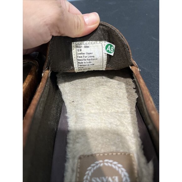 LB Evans Shoes Mens 10 Brown Alton Leather Loafers Shearling Slip On Slipper - Picture 6 of 8